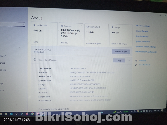 HP Notebook Celeron(R) N3060 500GB HDD